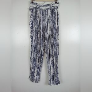 Cali 1850 Women's Paper Bag Linen Pants Small | Boho Abstract Summer Beach Pants